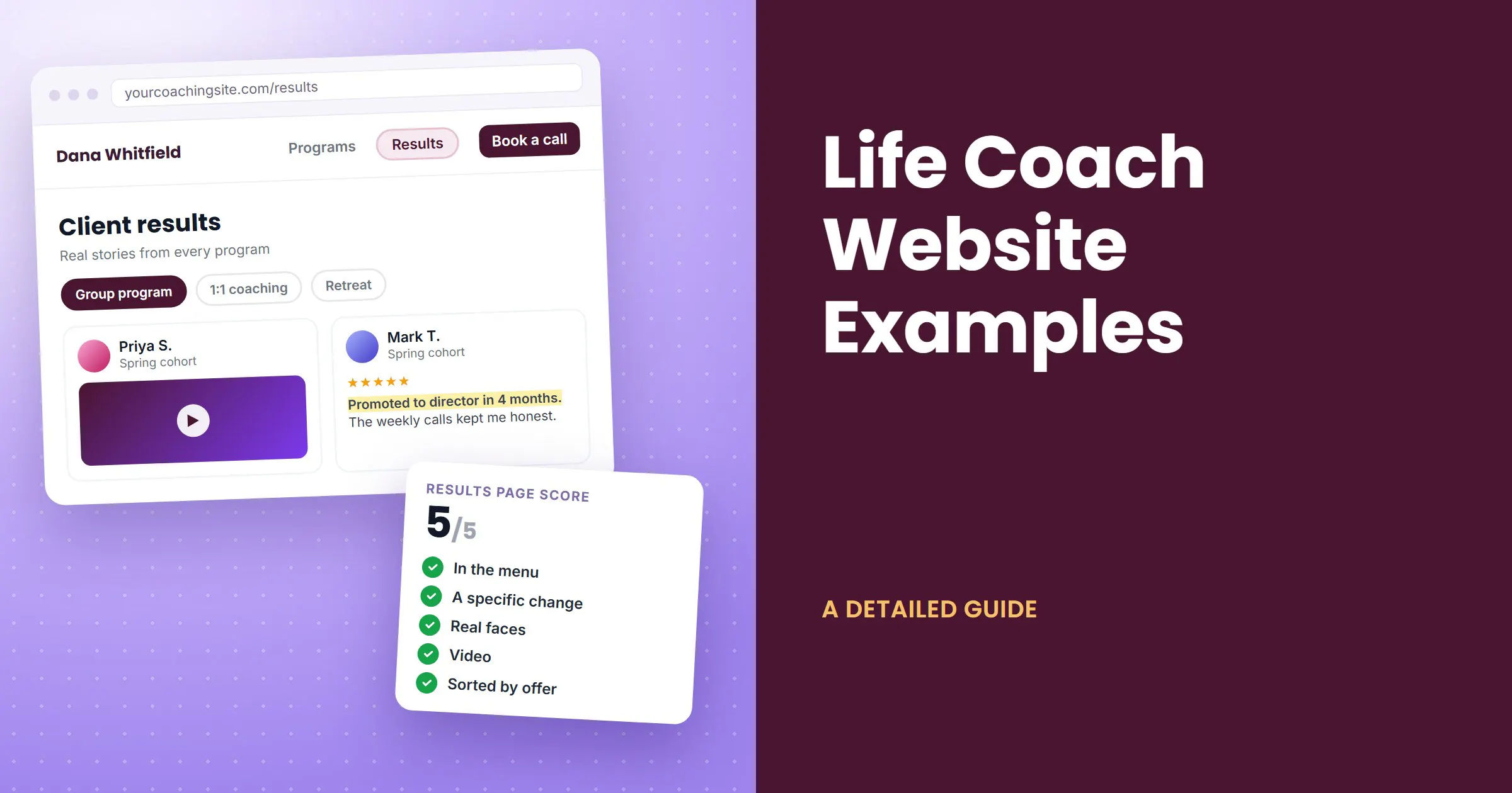 Life Coach Website Examples: 15 Sites Scored on Their Results Page (2026)