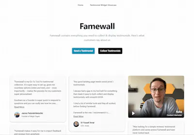 Famewall grid wall of text and video member stories