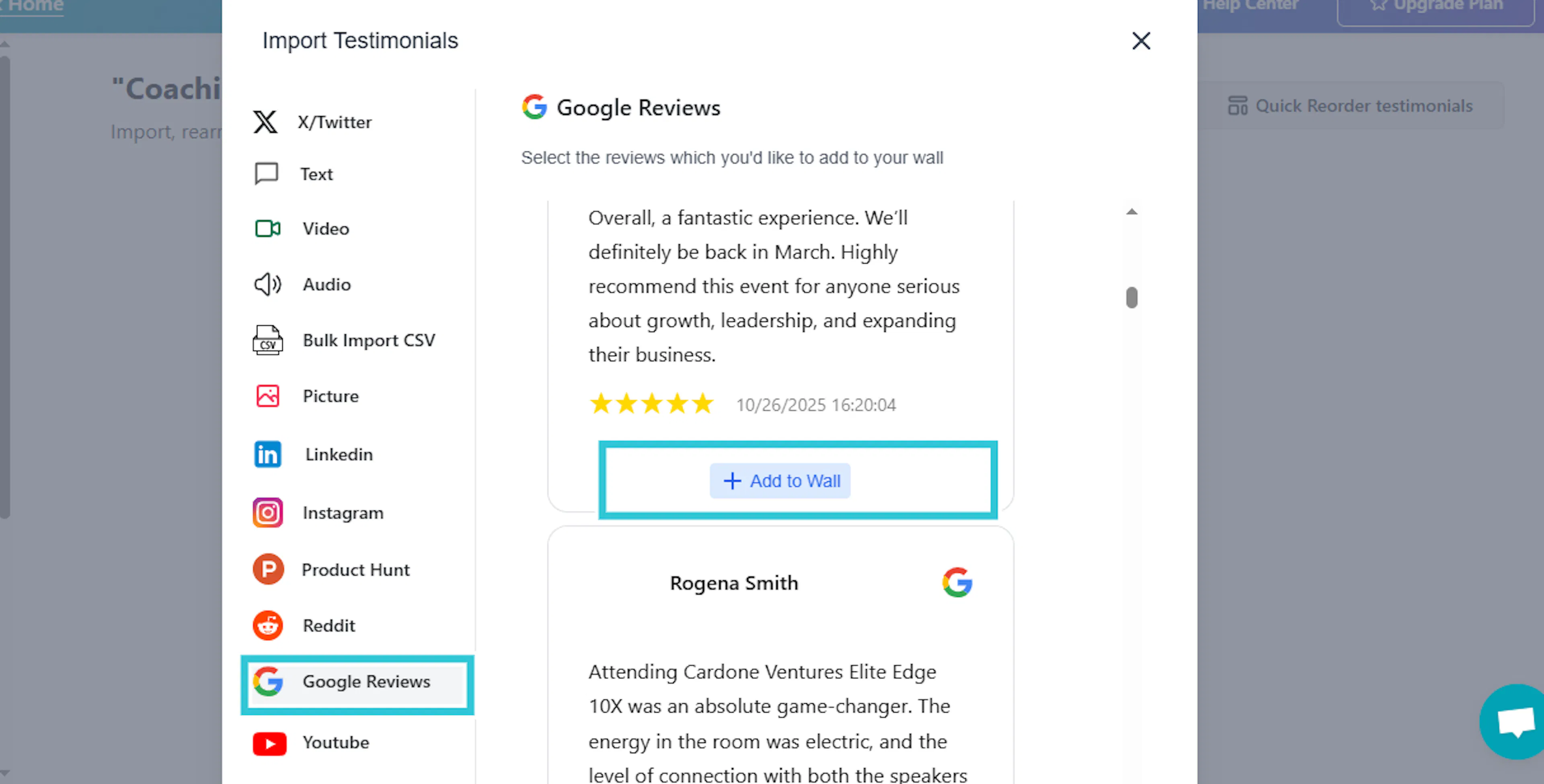 google review import with add option