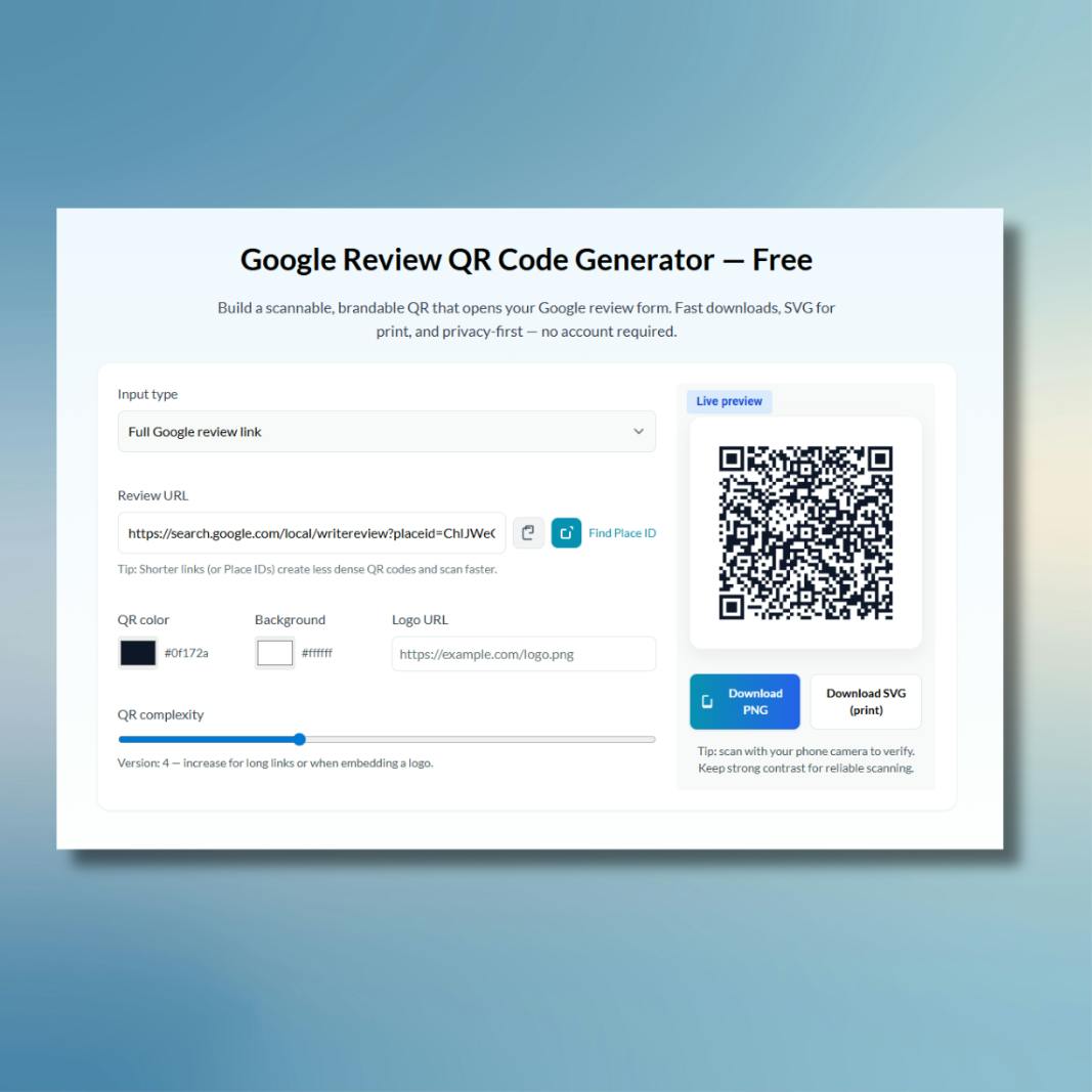 Google-QR-Code-Review-Generator