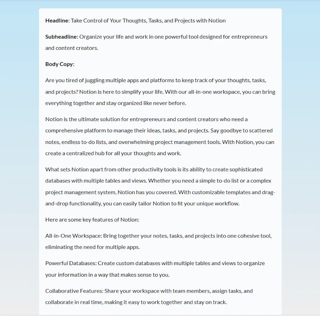 Free Landing Page Copy Generator