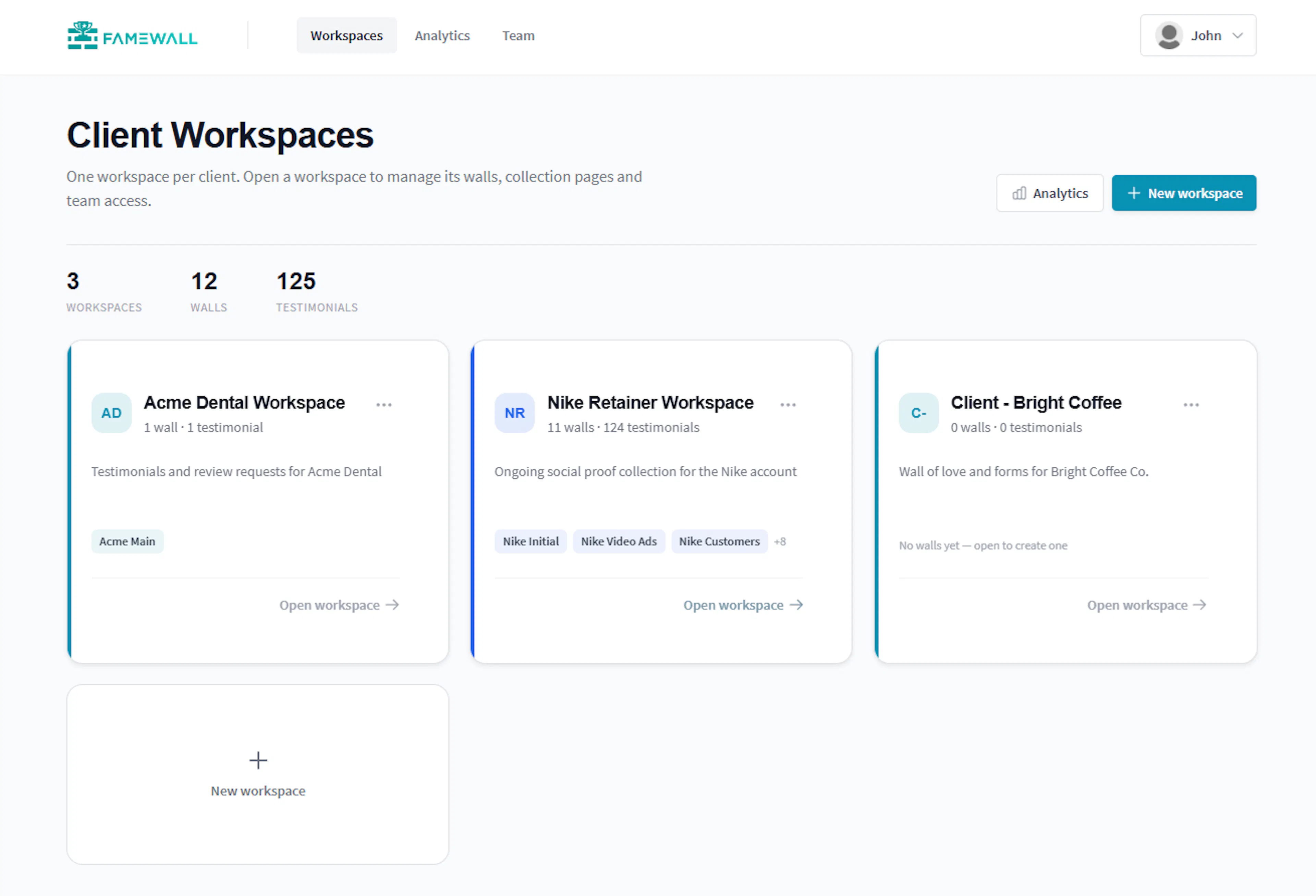 A separate client workspace for every client in Famewall