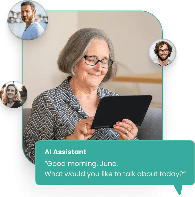 Elderly woman using a Familia tablet