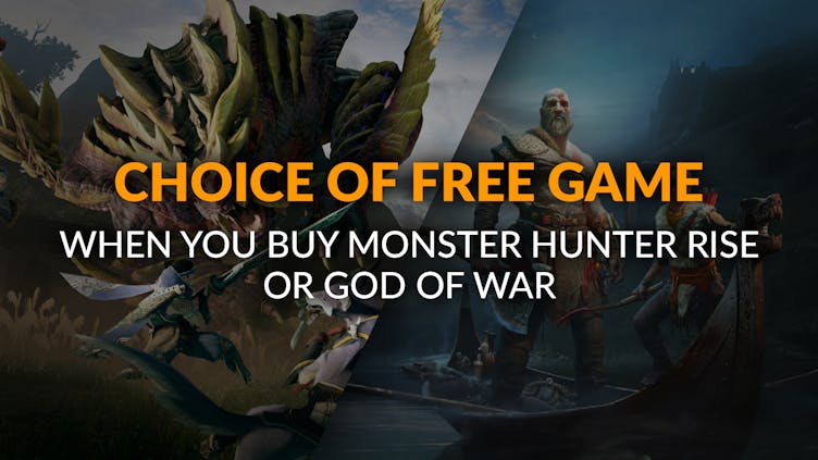 What FREE gift can you get when you buy God of War or Monster Hunter Rise