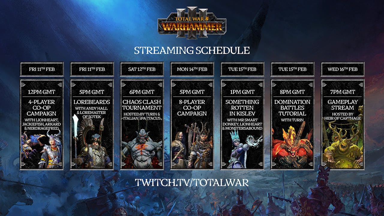 Total War: Warhammer III Twitch Streaming Schedule Available Now