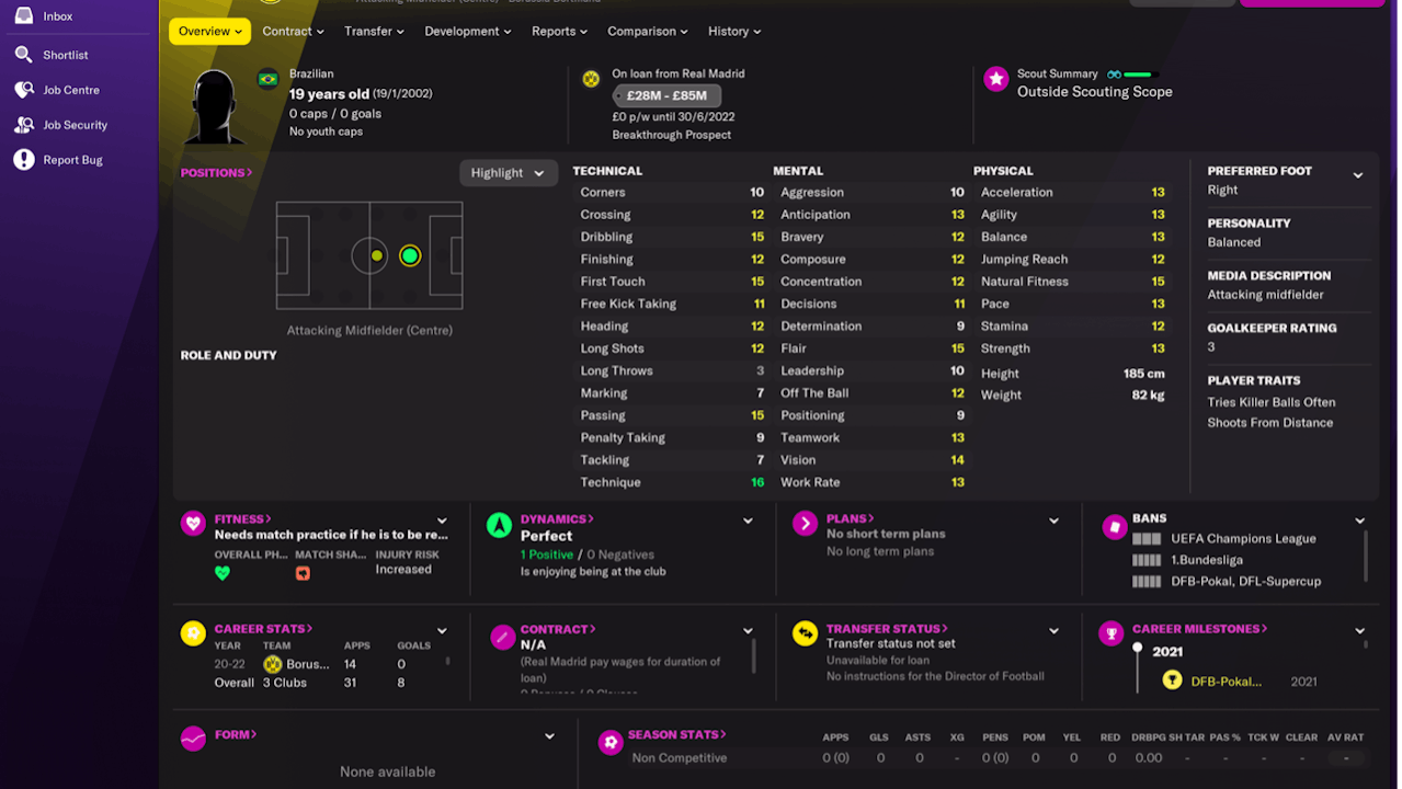 Borussia Dortmund starlet Reinier is incredibly talented in FM22