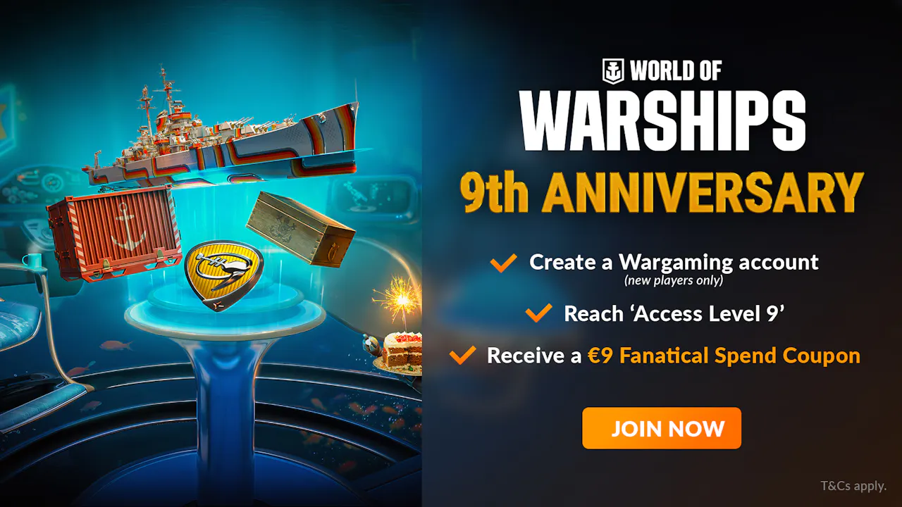 Chance to win a €9 spend coupon with World of Warships and Fanatical