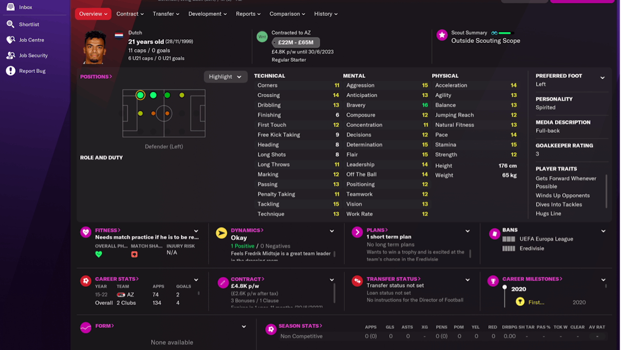 Owen Wijndal is a left-sided powerhouse perfectly suited for any squad with his versatile skillset. 
