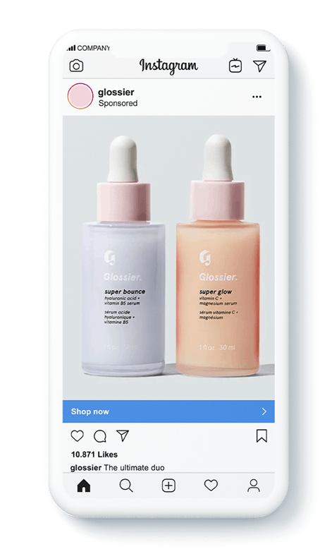 glossier digital instagram social media advertisements, display adverts for DTC brands