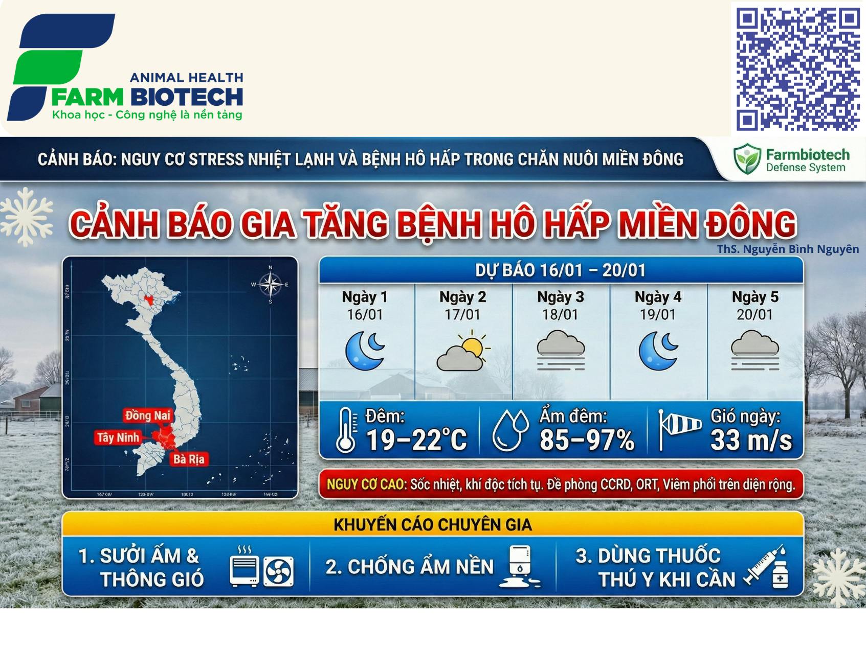 CẢNH BÁO: NGUY CƠ STRESS NHIỆT LẠNH VÀ BỆNH HÔ HẤP TRONG CHĂN NUÔI MIỀN ĐÔNG 16-20/01
