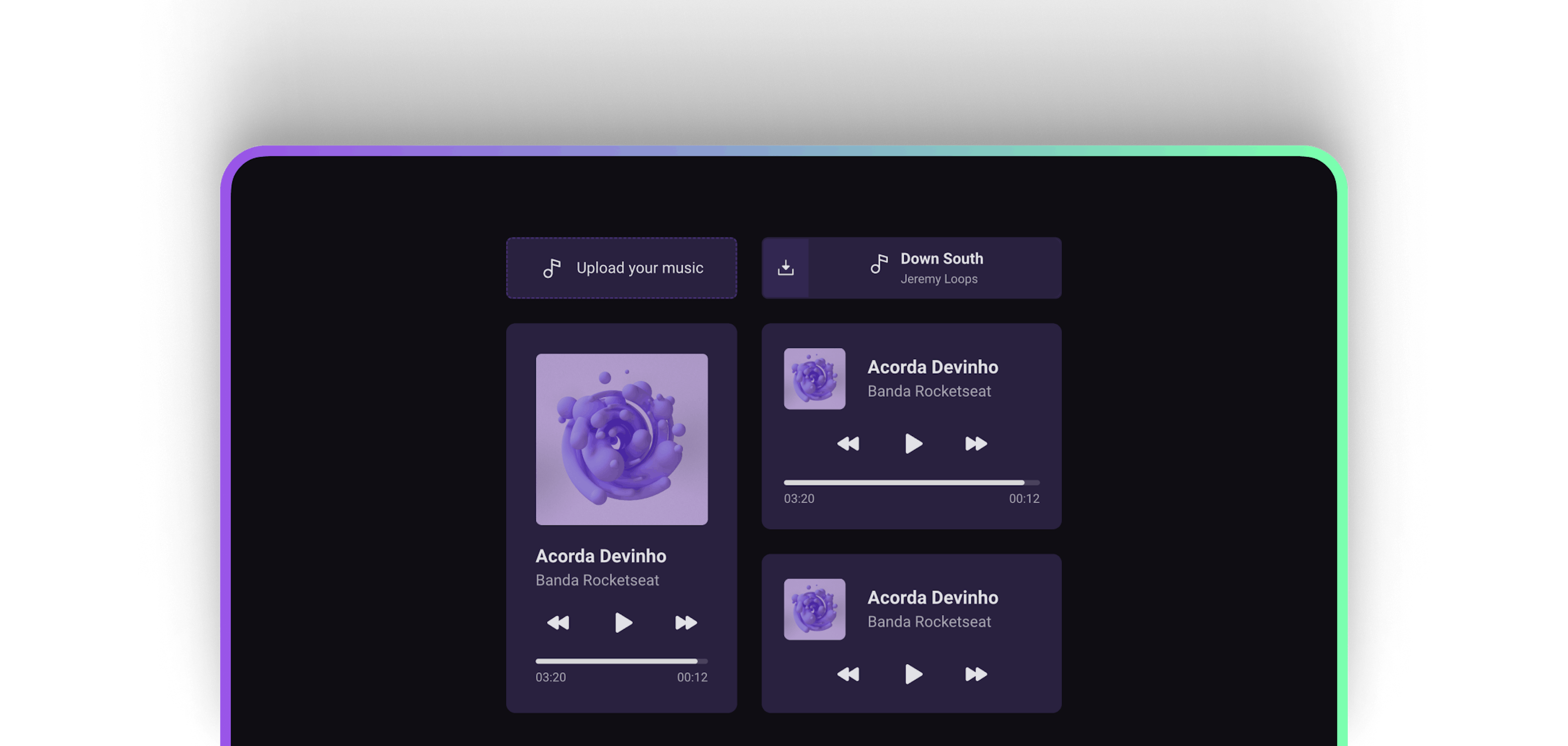 React Music Player, a programming Rocketseat challenge, a project done by Farrel