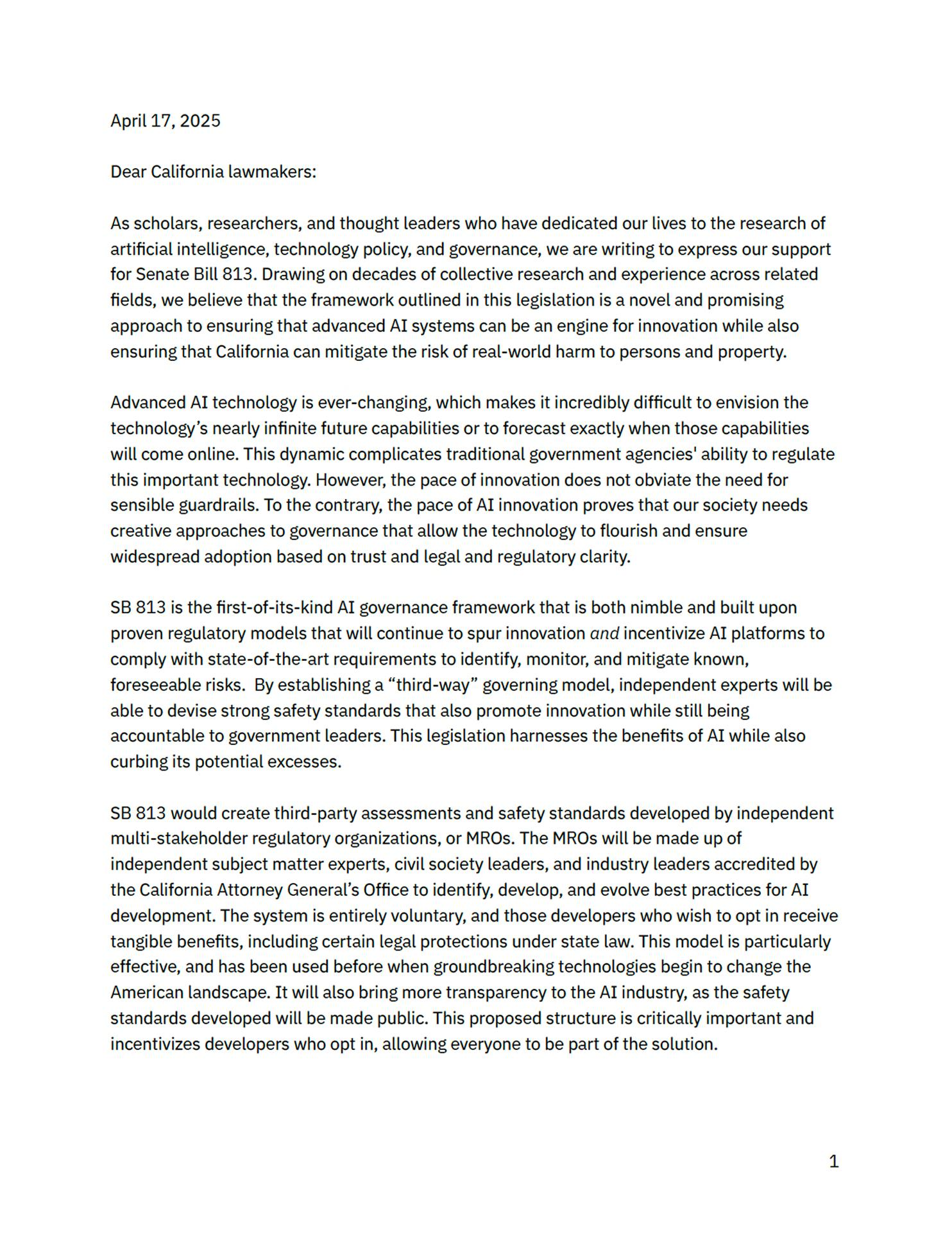 Open Letter: The Merits of SB 813