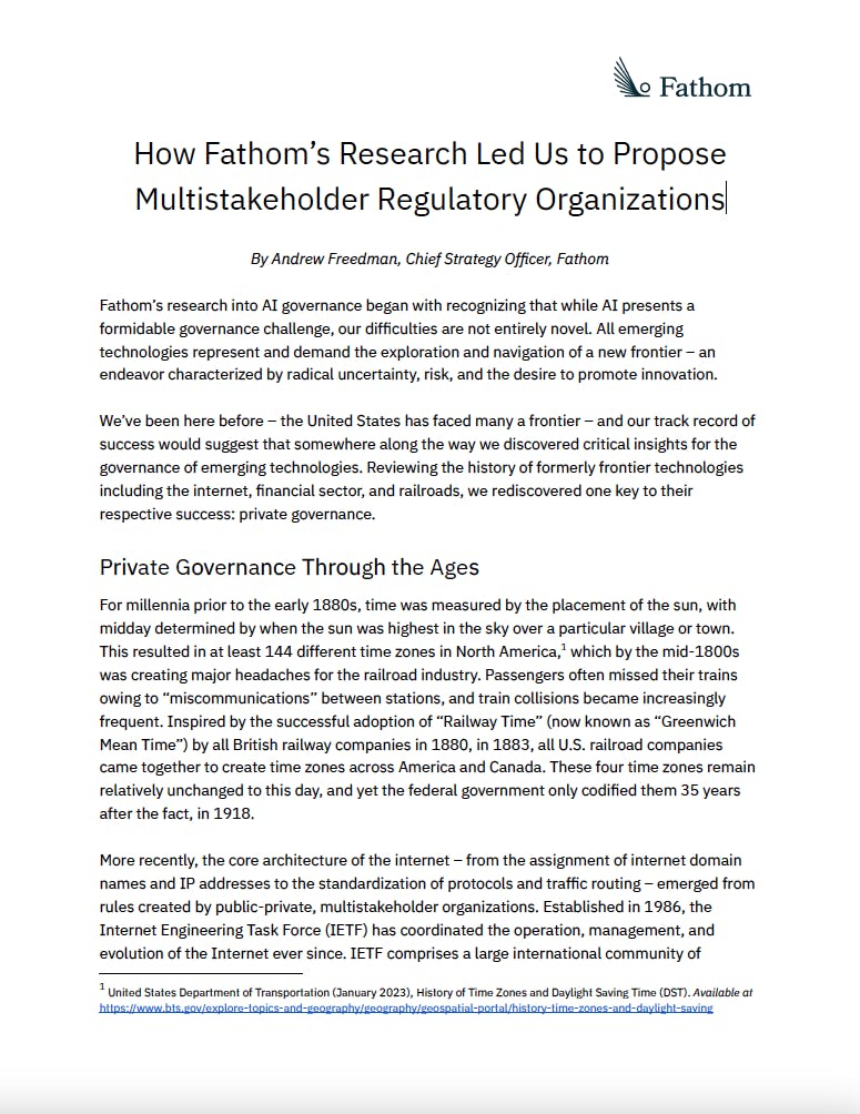 How Fathom's Research Led Us to Propose Multistakeholder Regulatory Organizations