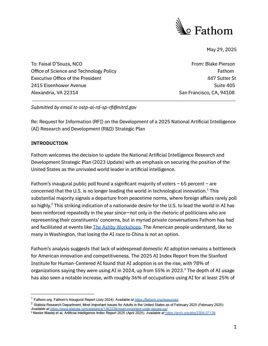 Fathom Response to the National AI R&D Strategic Plan RFI