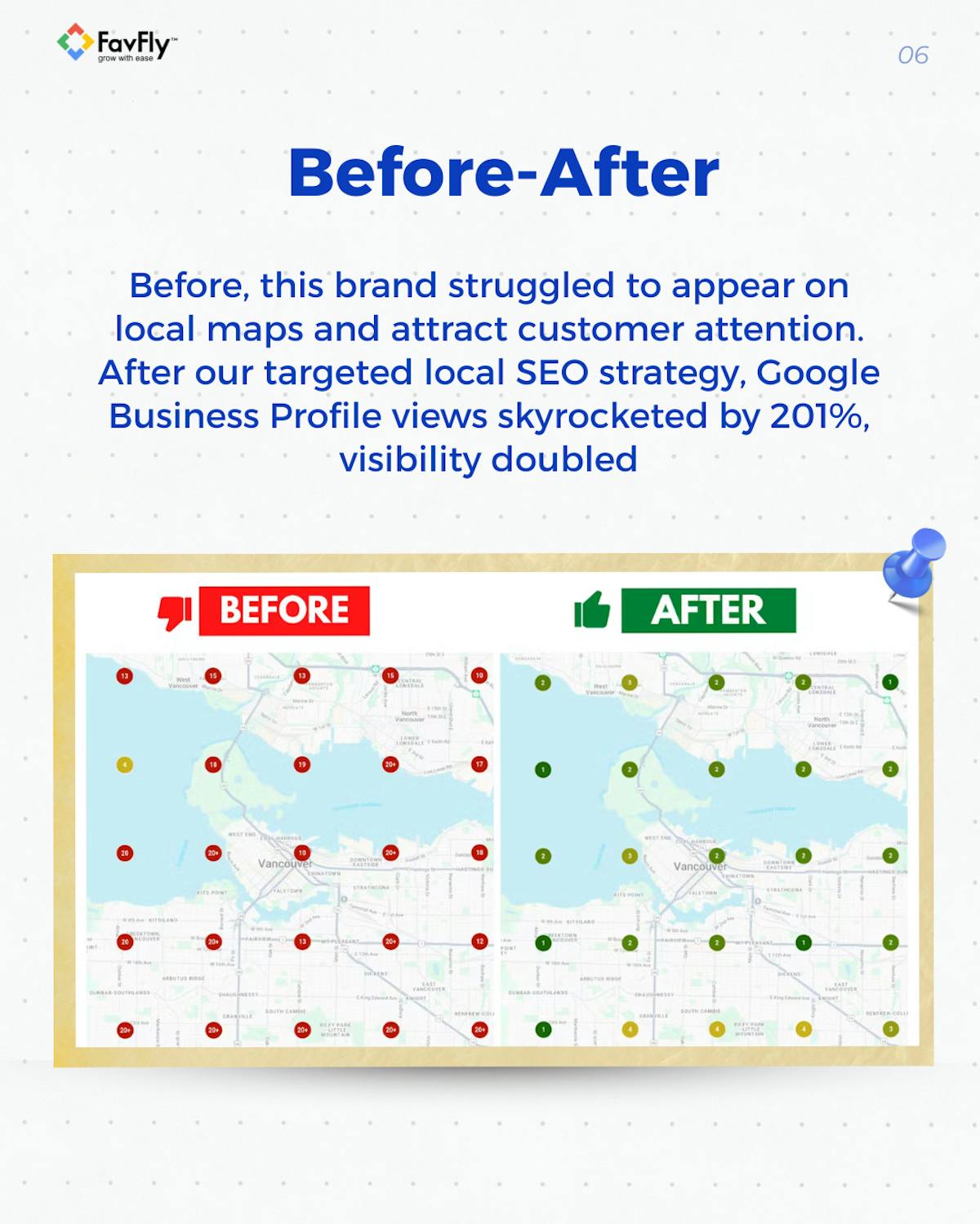 Before: inactive GBP, After: active and optimized GBP