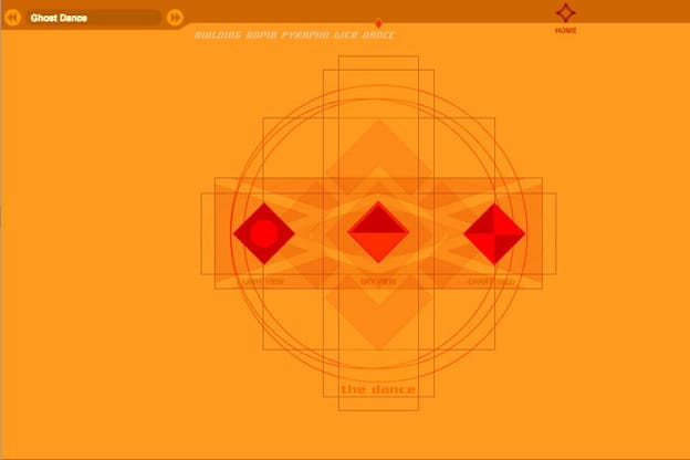 An image of three red diamonds on an orange horizontal rectangle overlayed with orange outlines of interlocking squares and rectangles on it. The background is orange. Text in the upper left hand reads: 