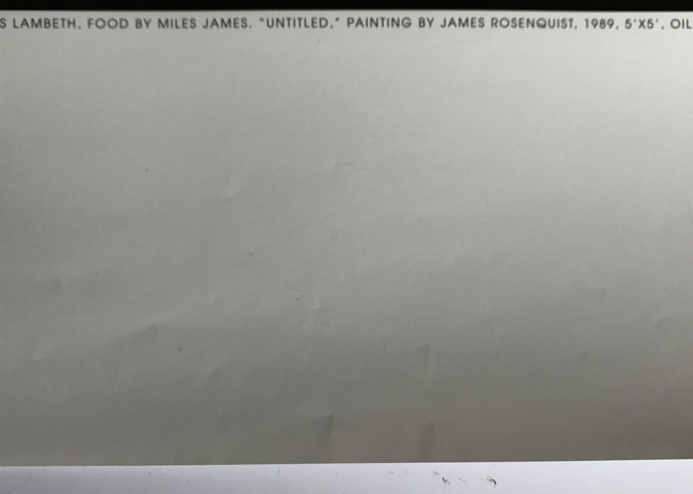 James Rosenquist, Cuisine of the Creative: A Cookbook by James Lambeth and Miles James, 1998
