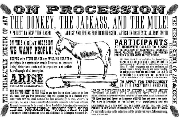 A printed black and white image of a donkey surrounded by crowded text. Some of the text reads 