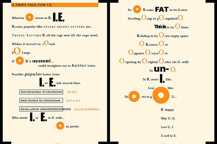 Pale salmon color inscribed with black text and symmetrical orange circles in-between the text.