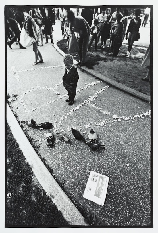 Peter Moore, Al Hansens’s “Pigeons Eating Art,” 4th Annual New York Avant Garde Festival, Central Park, NYC, Sept. 9, 1966, 1966