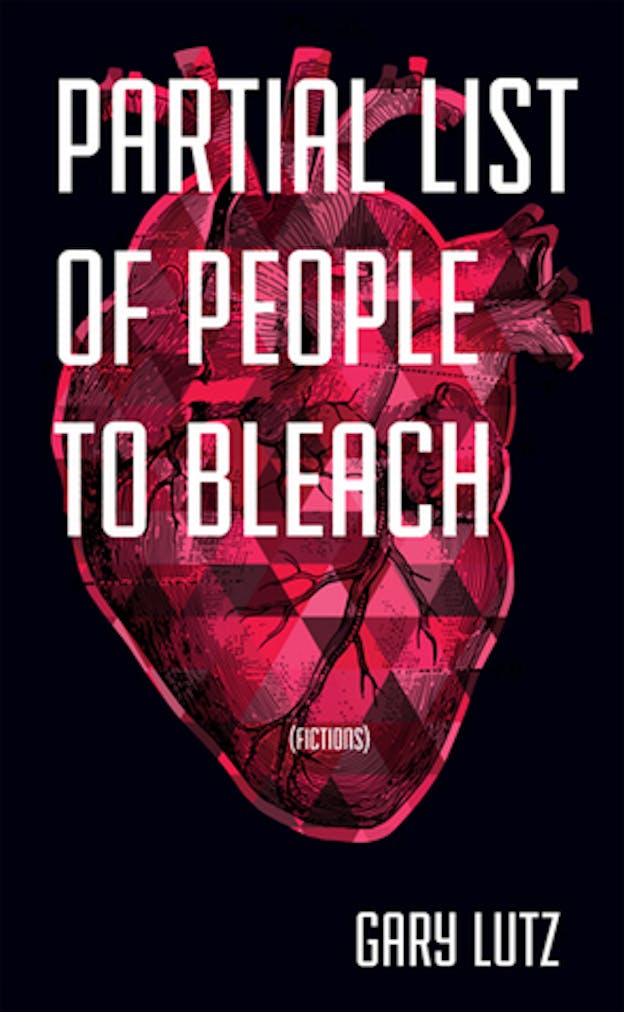 A book cover with the title and author's name written in all capital white letters against a background of a pink anatomical heart with a triangle pattern on it. The rest of the background is black. 