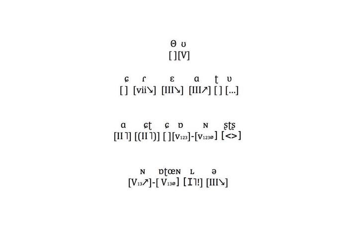 Creative musical notation including Roman numerals and the Greek alphabet in black on a white background.
