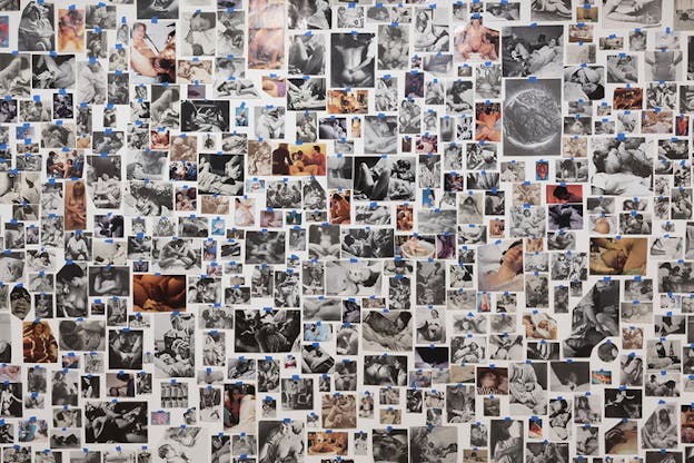 A collage of photos portraying people in various stages of pregnancy and labor. 