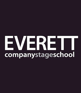 Everett company stage school is written in white text against a black background. 