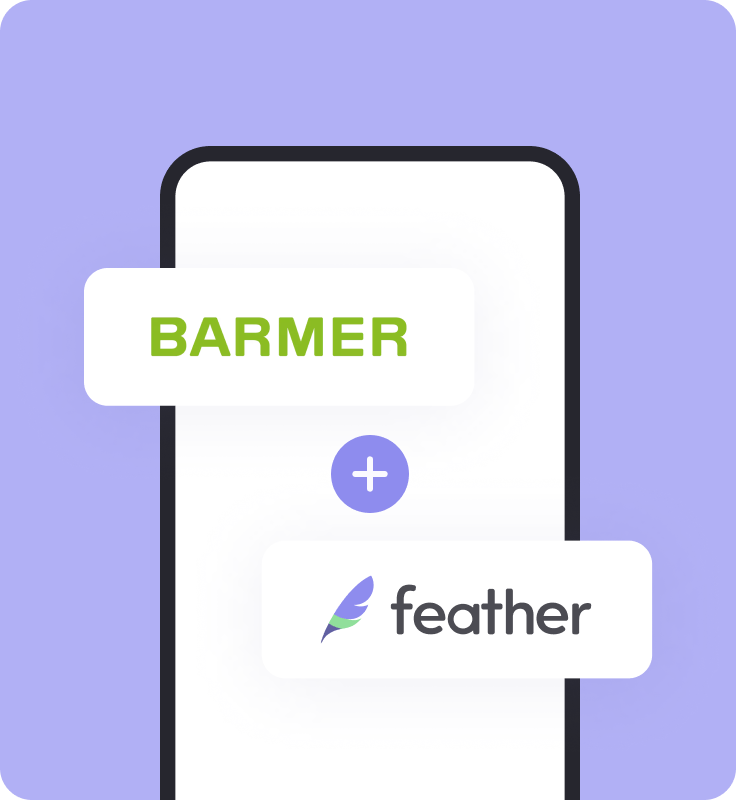 Feather und Barmer-Logos.