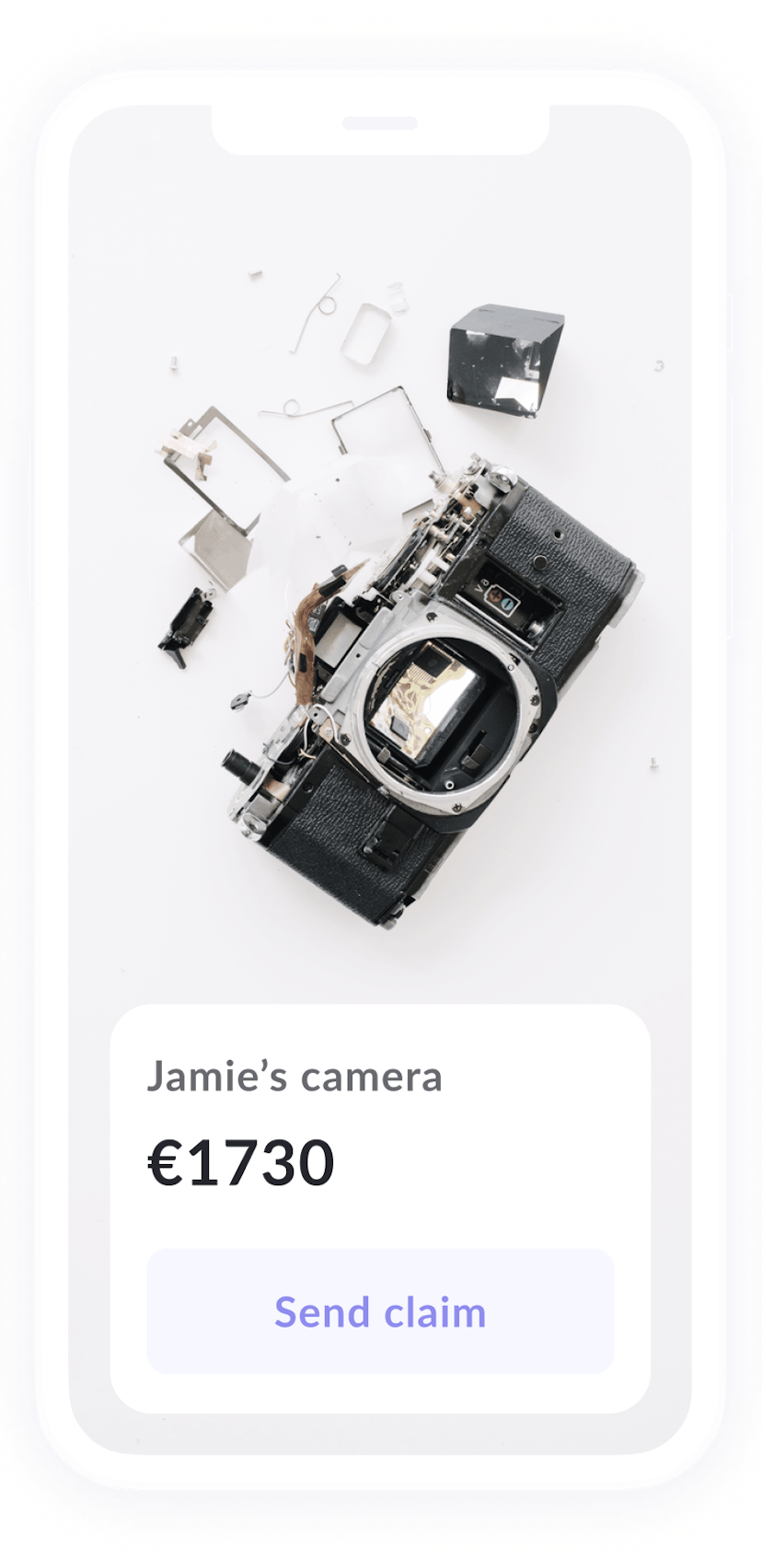 Ein Telefon mit einem Bild einer kaputten Kamera.