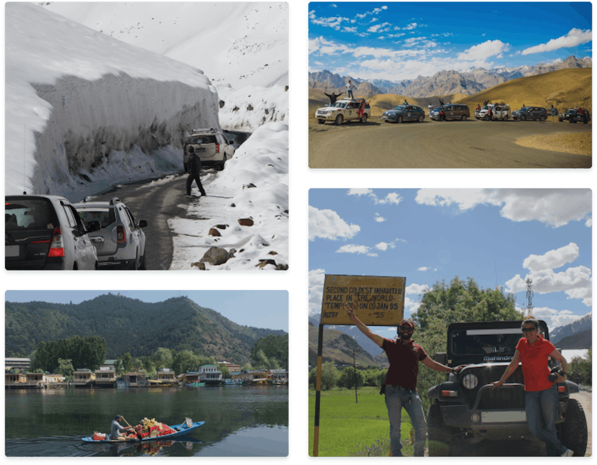 Collage of expeditions showing car convoys across beautiful scenery