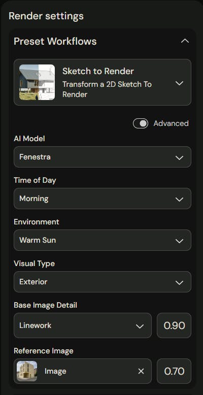 Fenestra Sketch To Render Settings