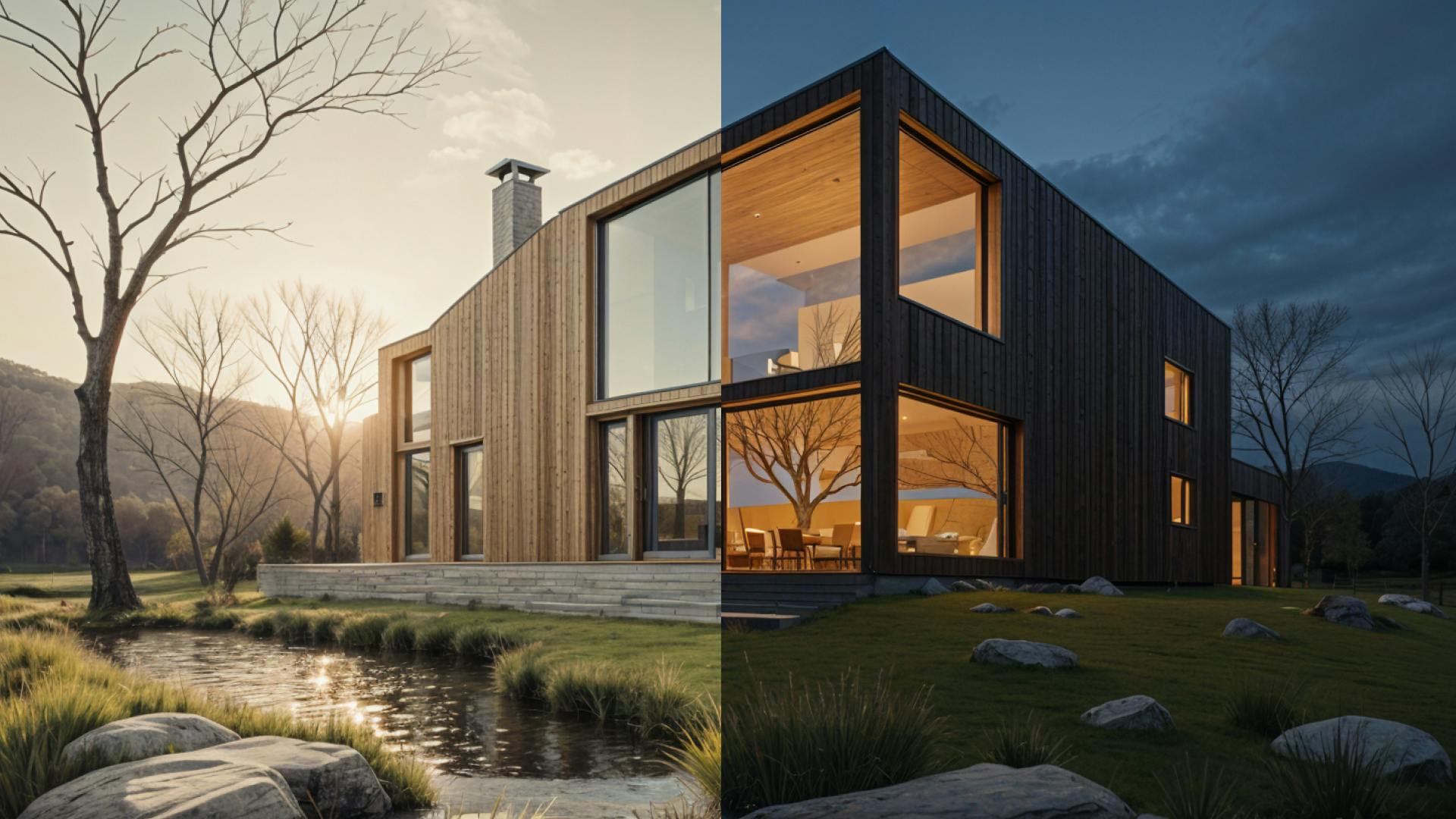 comparison image dark and light timber architecture
