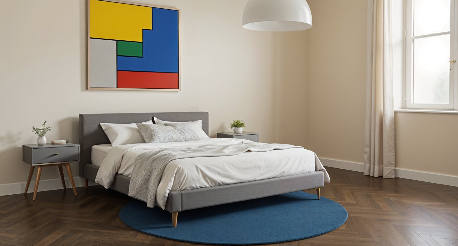Replace the art with a Mondrian inspired artwork