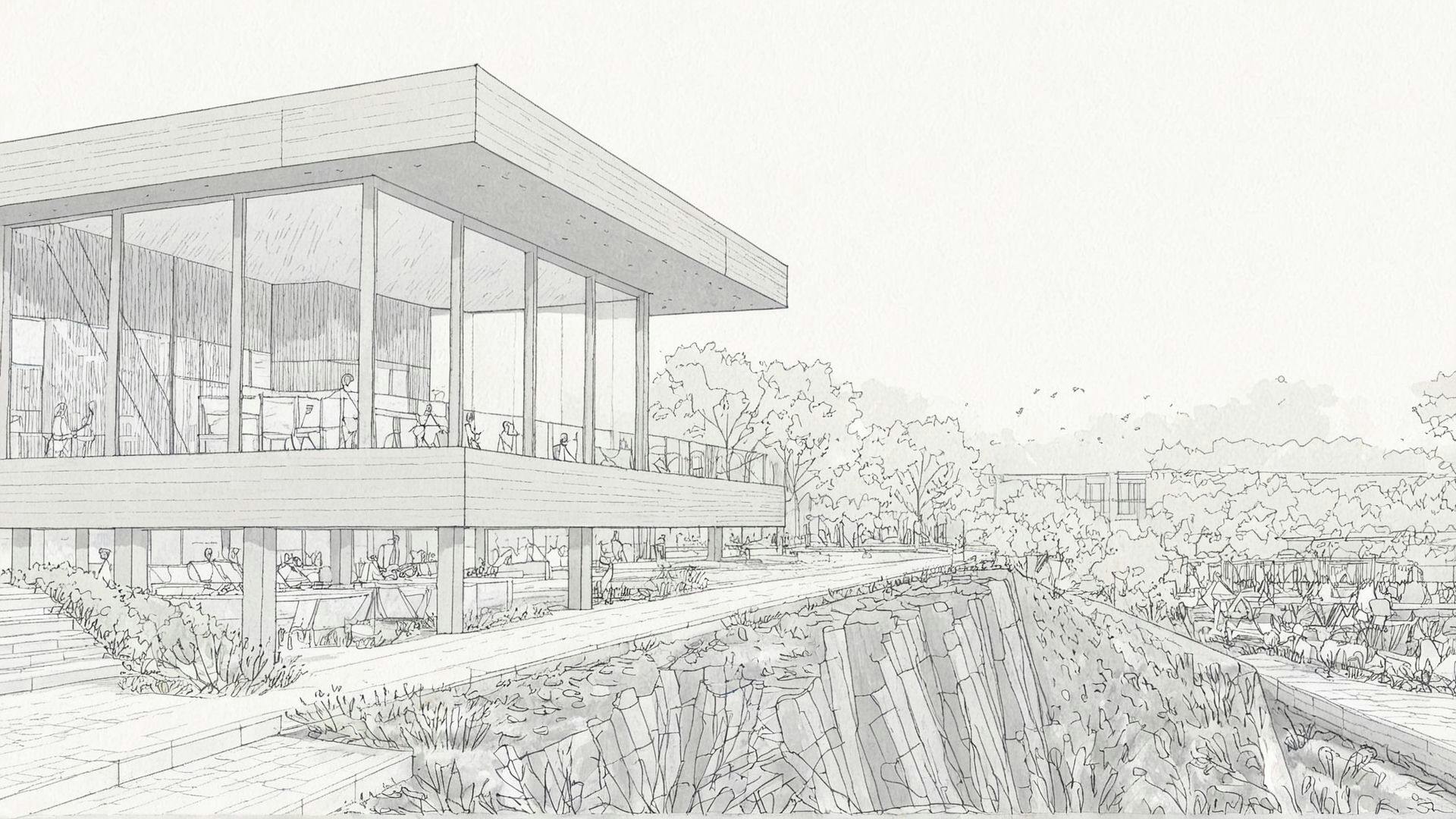 black and white architecture illustration