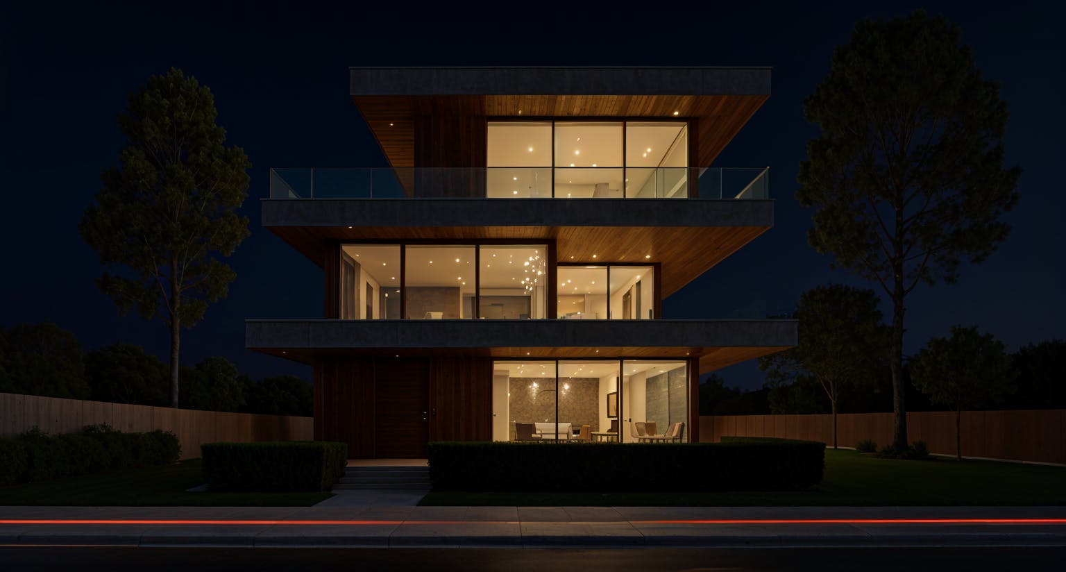modern villa night time long exposure