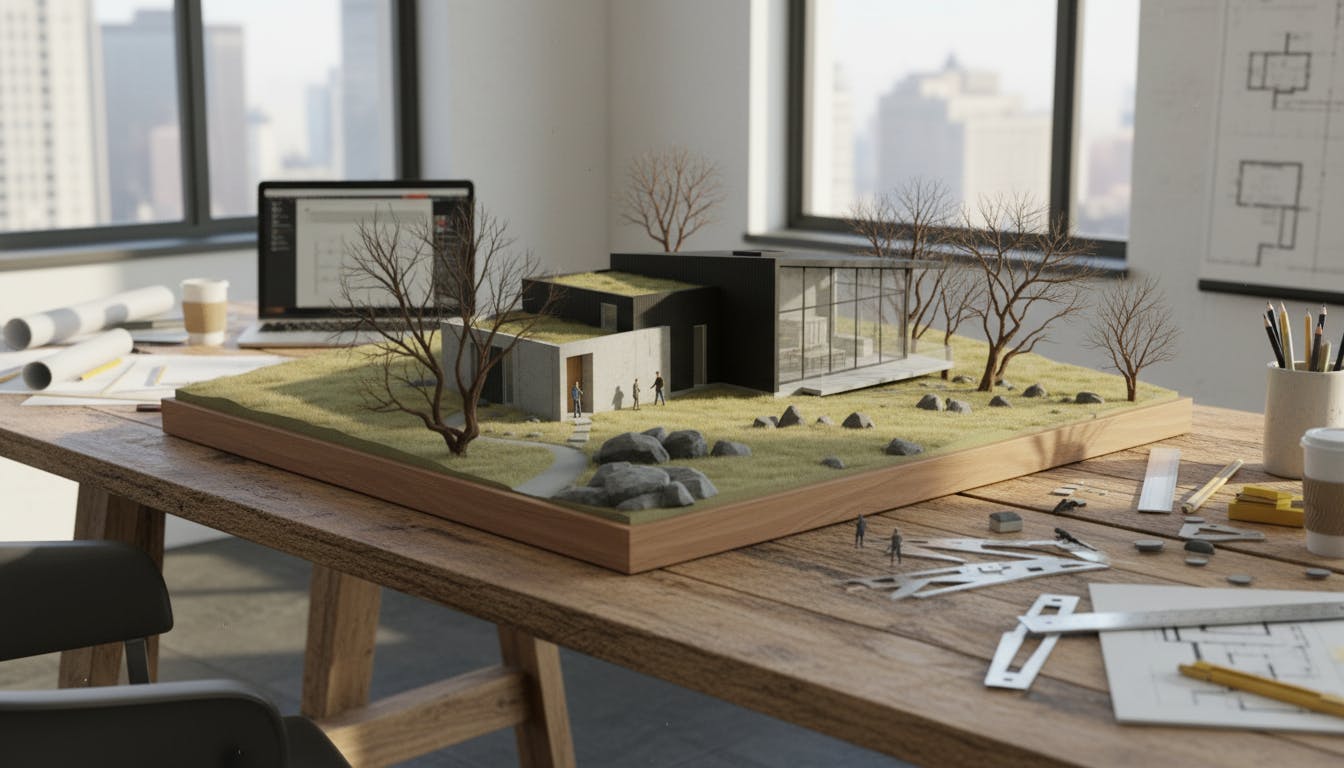 Physical Architecture Model Sitting on timber desk