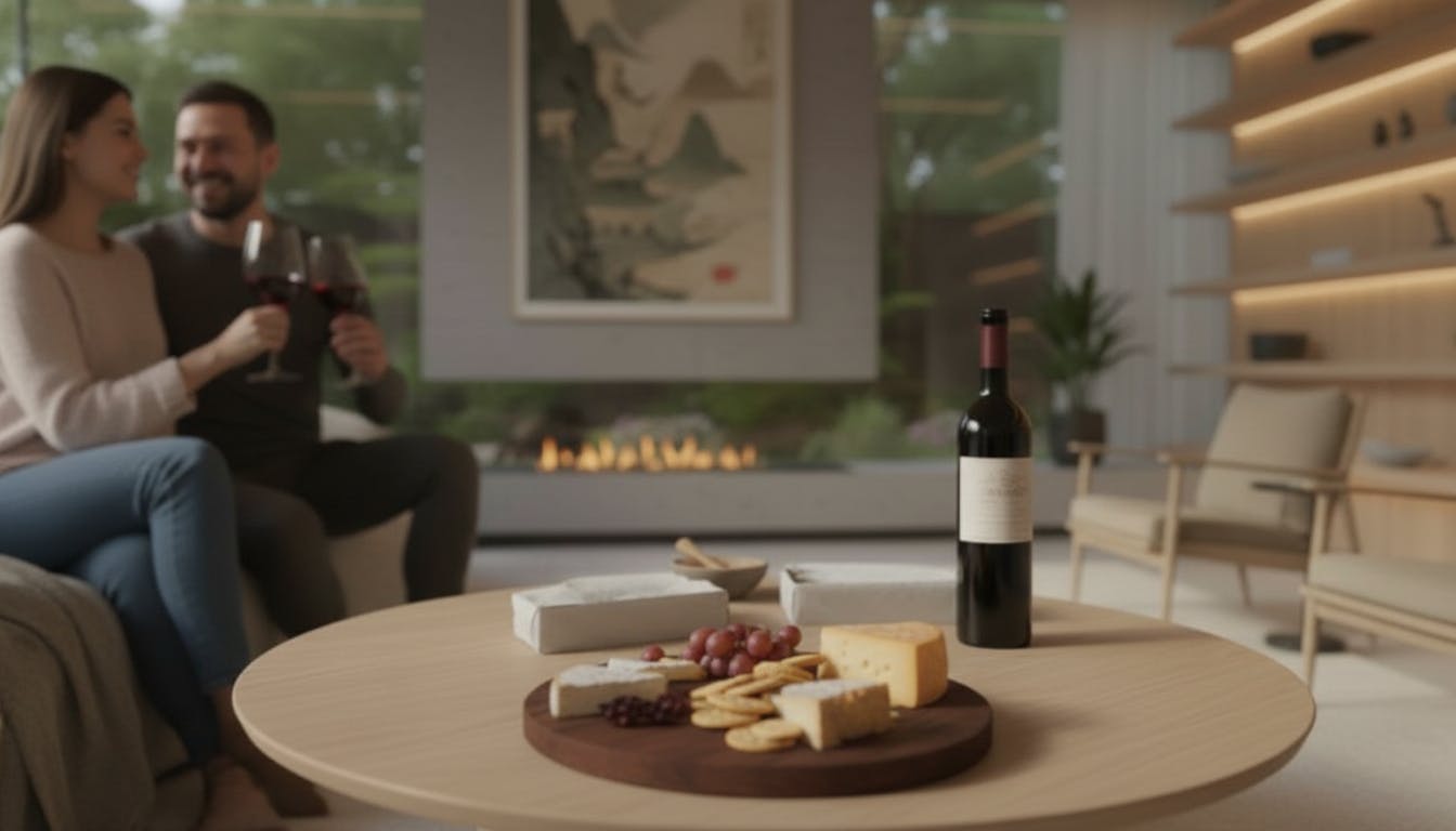 macro shot of interior with wine and cheese