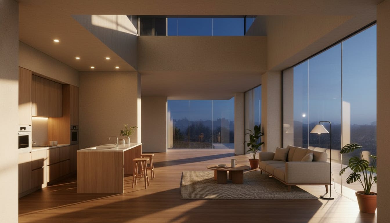 modern dusk japandi inspired interior design made in Fenestra with Flux Dev Krea and Nano Banana 