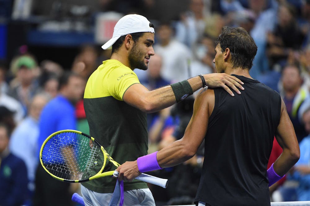 Matteo Berrettini and Rafael Nadal at the net at the 2019 US Open