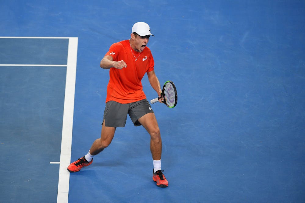 Alex De Minaur shouting for victory AUstralian Open 2019