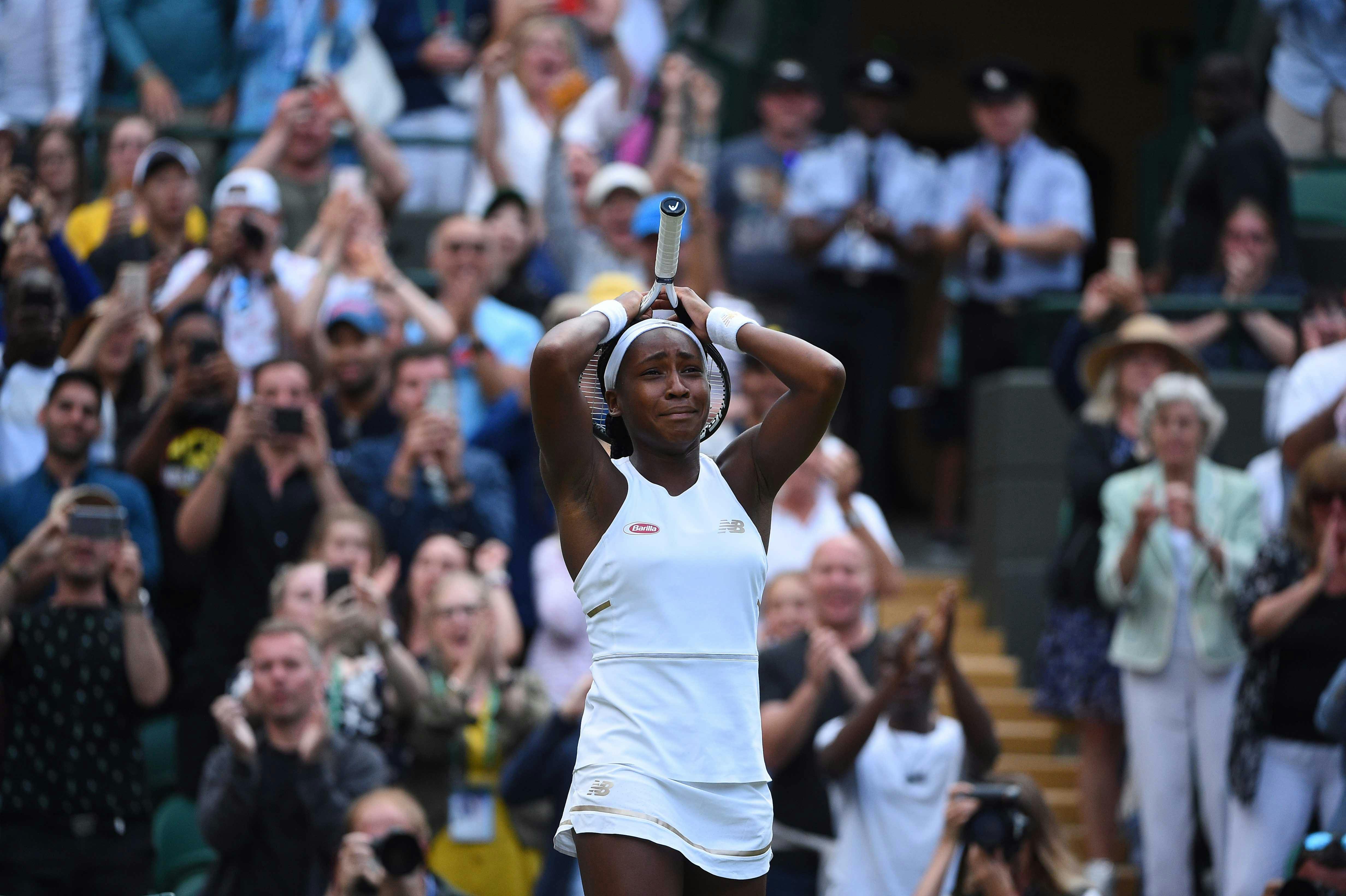 Cori Gauff crying out of joy after defeating Venus Williams at Wimbledon 2019
