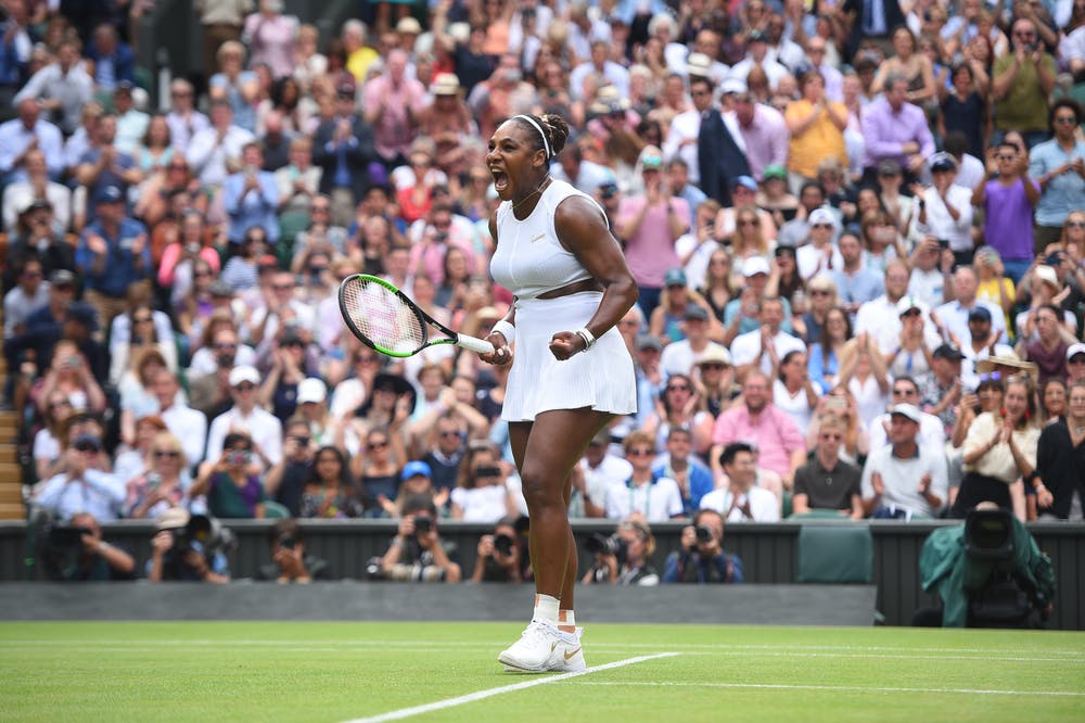 Serena Williams screaming out of joy and relief at Wimbledon 2019