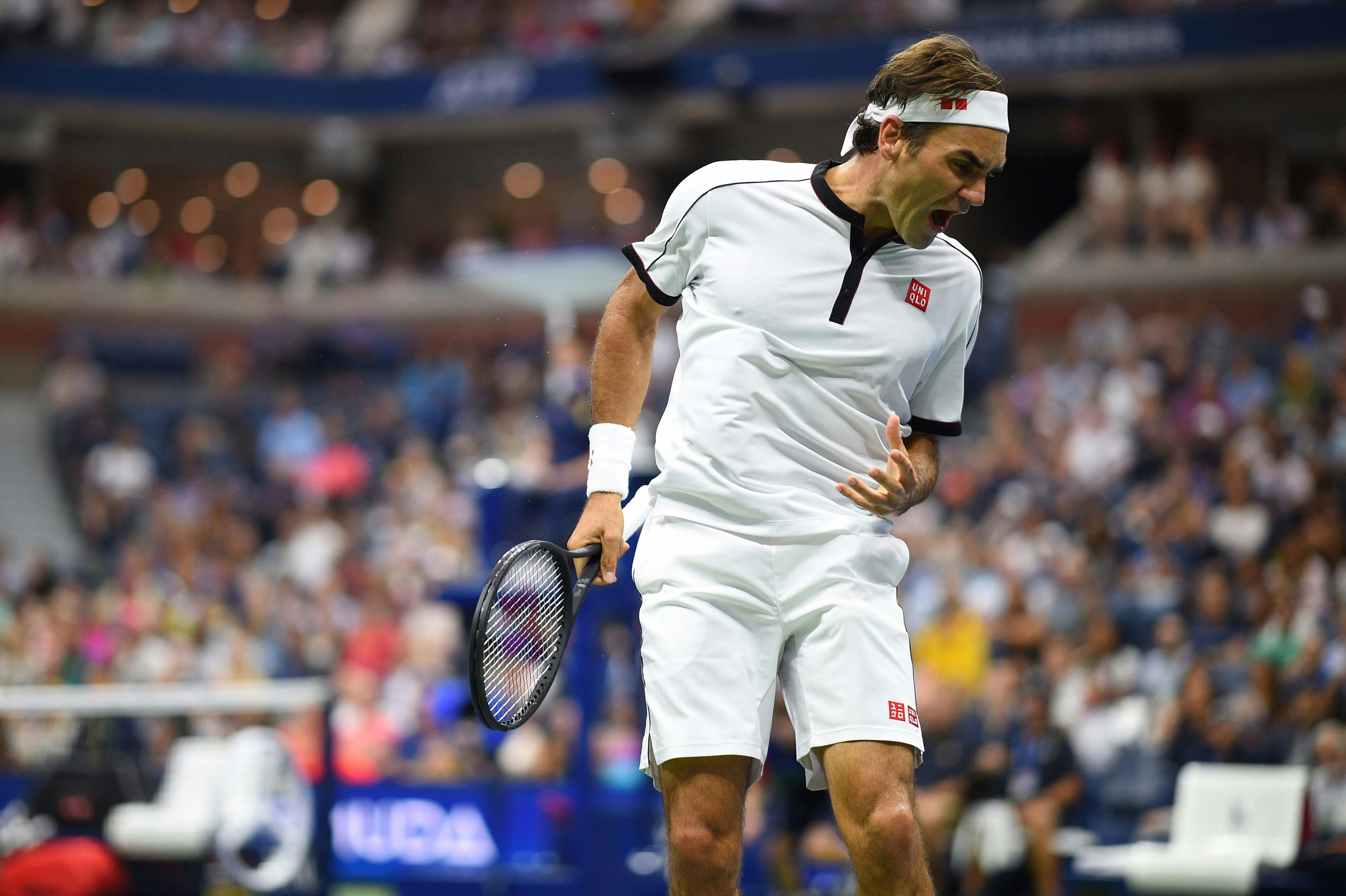 Reaction from Roger Federer during gis second round match at the 2019 US Open