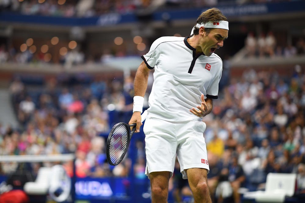 Reaction from Roger Federer during gis second round match at the 2019 US Open