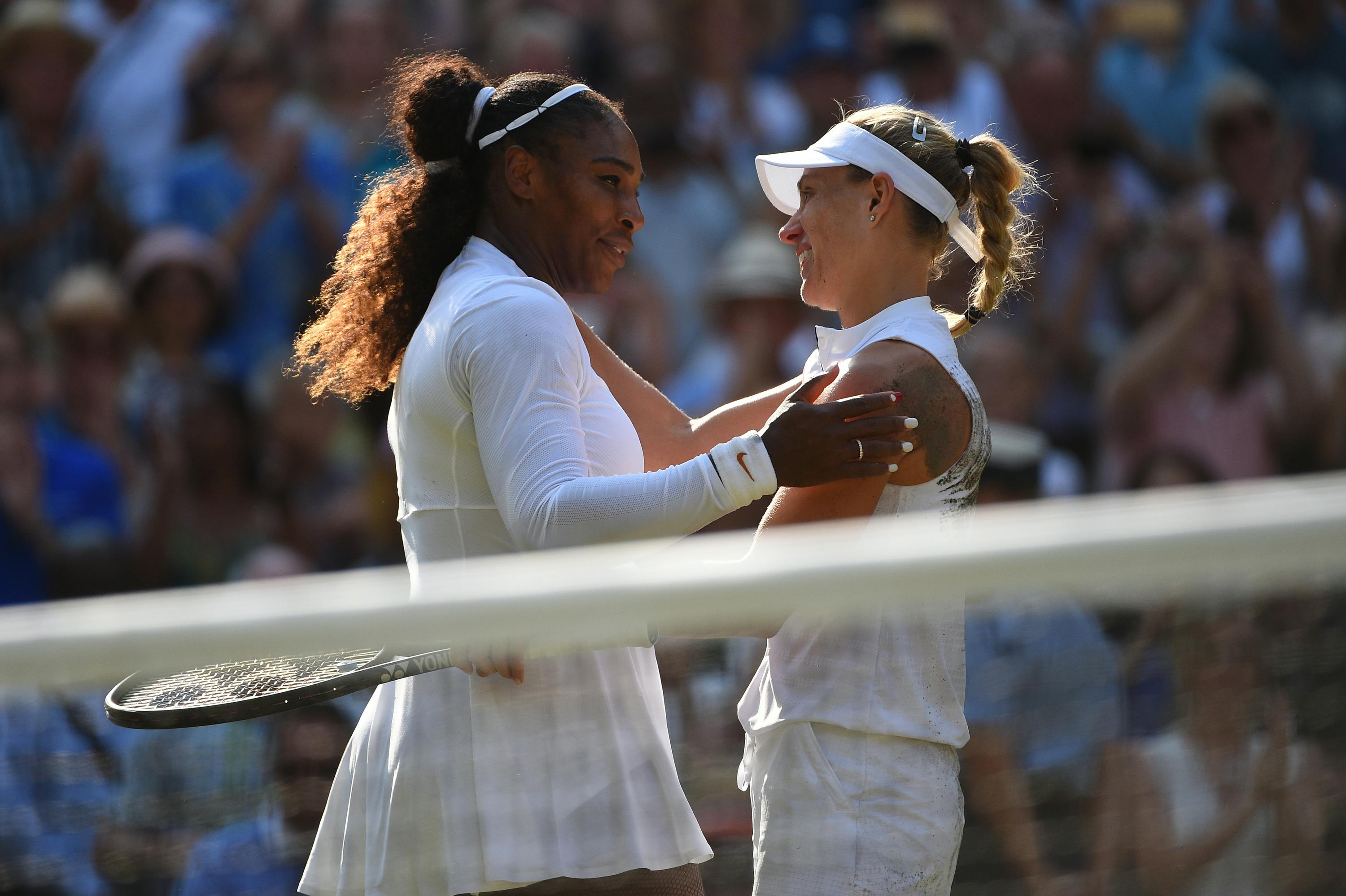 Serena Williams congratulating Angelique Kerber after the Wimbledon 2018 final