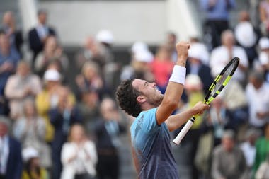 Marco Cecchinato after his victory against Novak Djokovic at Roland-Garros 2018