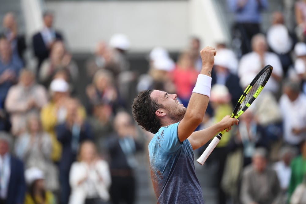 Marco Cecchinato after his victory against Novak Djokovic at Roland-Garros 2018