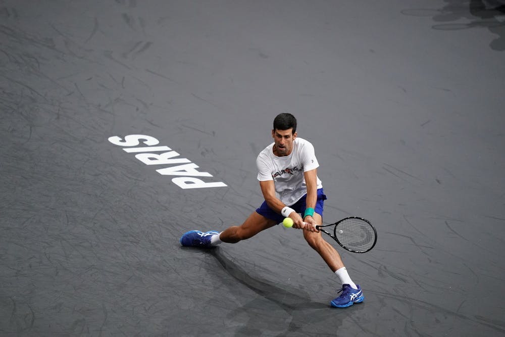 Novak Djokovic at practice ahead of the Rolex Paris Masters 2021.