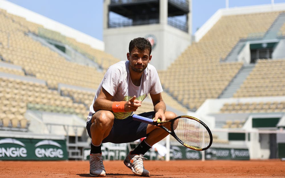 Grigor Dimitrov entraînement / practice Suzanne-Lenglen Roland-Garros 2018